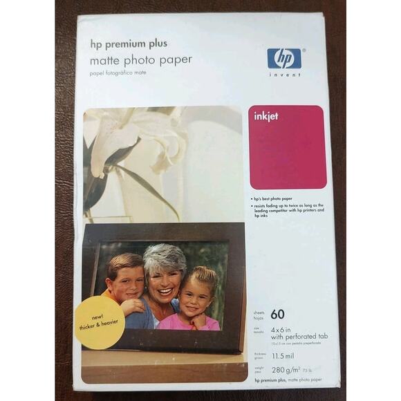 Genuine HP Premium Plus Photo Paper 4X6 Inkjet 60 Sheet Matte NIB - Picture 1 of 3